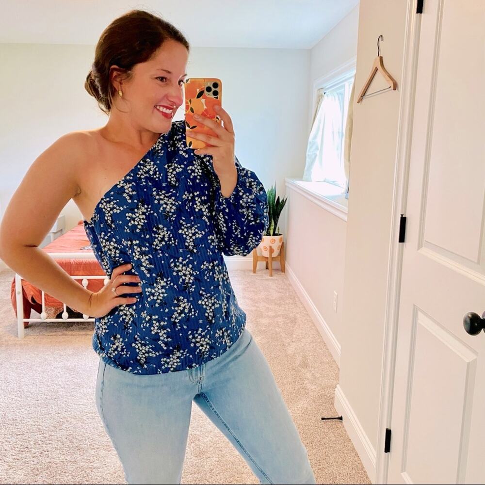 Ulla Johnson Blue Floral One Shoulder Blouse Top 4